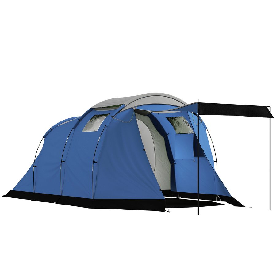 Outsunny Tunnelzelt für 4 Personen, wasserdicht 3000 mm - Geräumiger Wohnbereich, doppellagig, kondensationsarm, Höhe 190 cm - Campingunterstand mit Vordach, Dunkelblau   Aosom von Outsunny