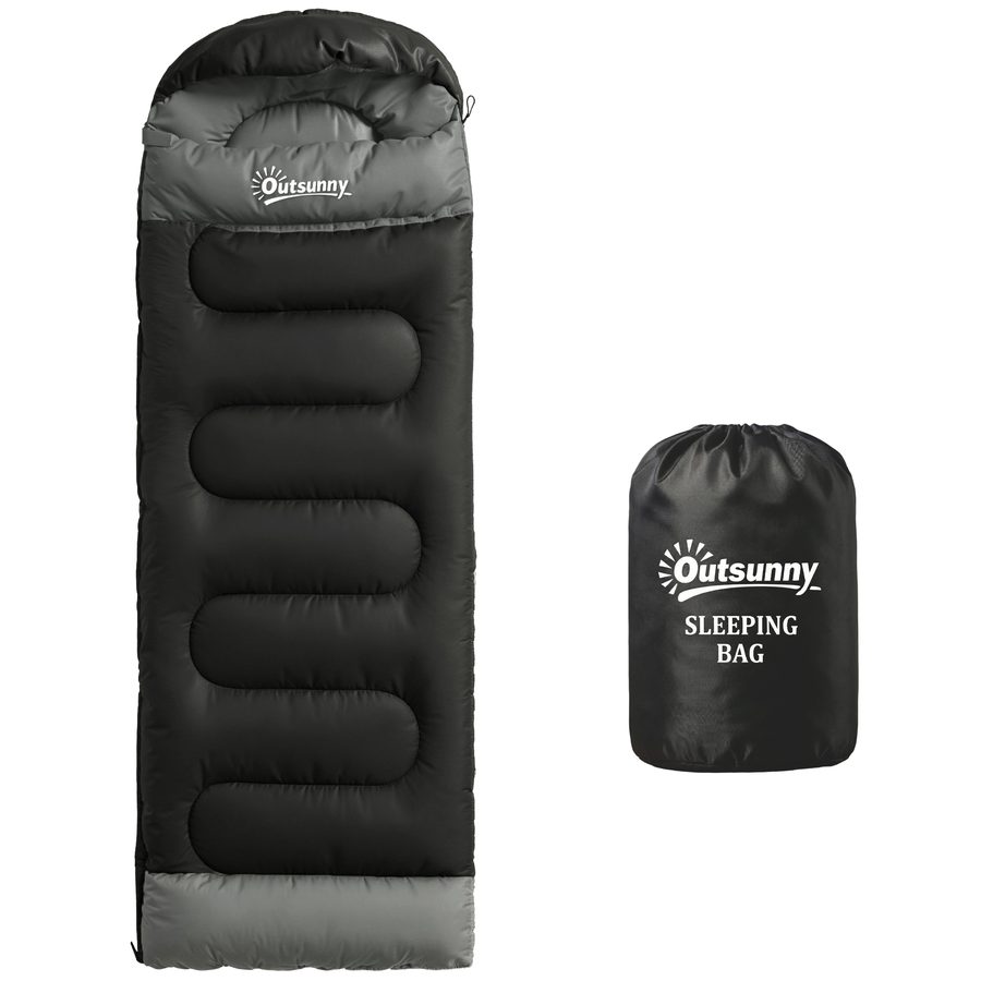 Outsunny Schlafsack für Erwachsene, leicht und kompakt, für 3 Jahreszeiten, wasserdicht, rechteckiger faltbarer tragbarer Schlafsack, kleines Packmaß, zum Camping, Wandern, Outdoor-Reisen, Schwarz   Aosom von Outsunny