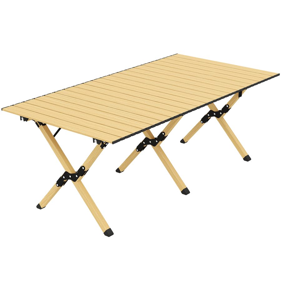 Outsunny Campingtisch 117 x 60 cm Aluminium Klapptisch mit Aufrollbare Tischplatte Holz-Optik Tragetasche, wasserdicht Camping Tisch leicht tragbar Falttisch bis 30kg für Picknick Wandern Reisen Eiche   Aosom von Outsunny