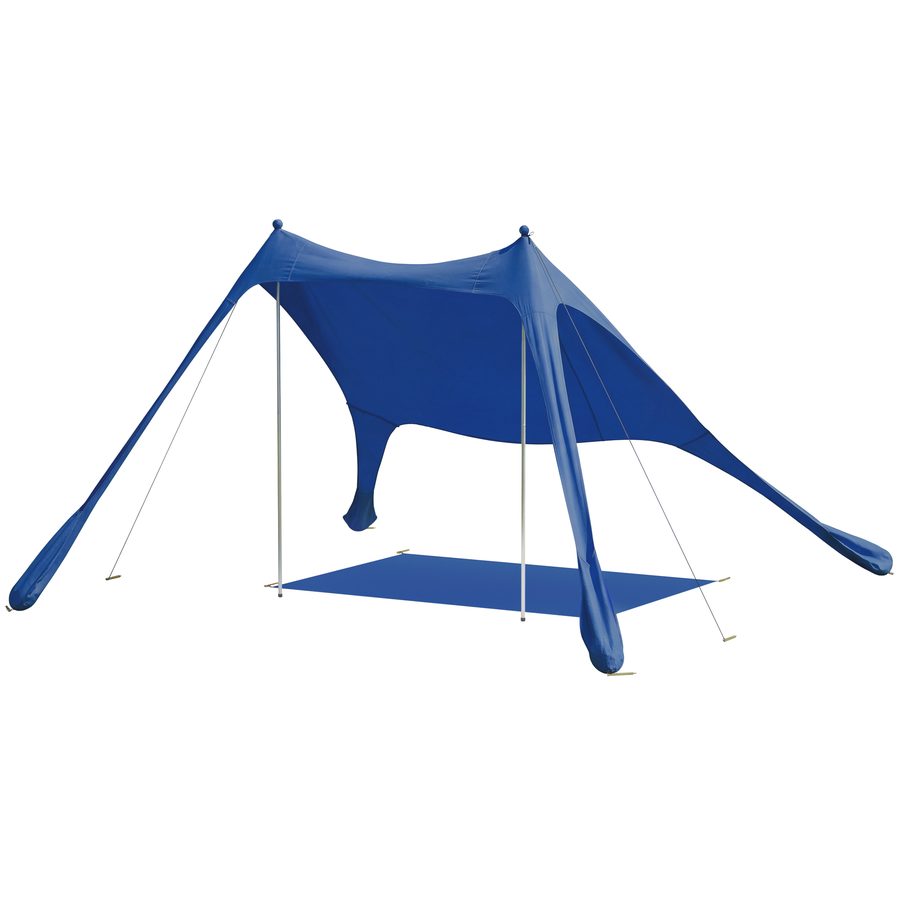 Outsunny Faltbares Strandzelt 208x200 cm, Tragbares Strandzelt mit Matte, UPF50+, Aluminiumstangen, Schaufel, Heringe und wasserdichte Tragetasche, für Camping, Angeln, Blau   Aosom von Outsunny