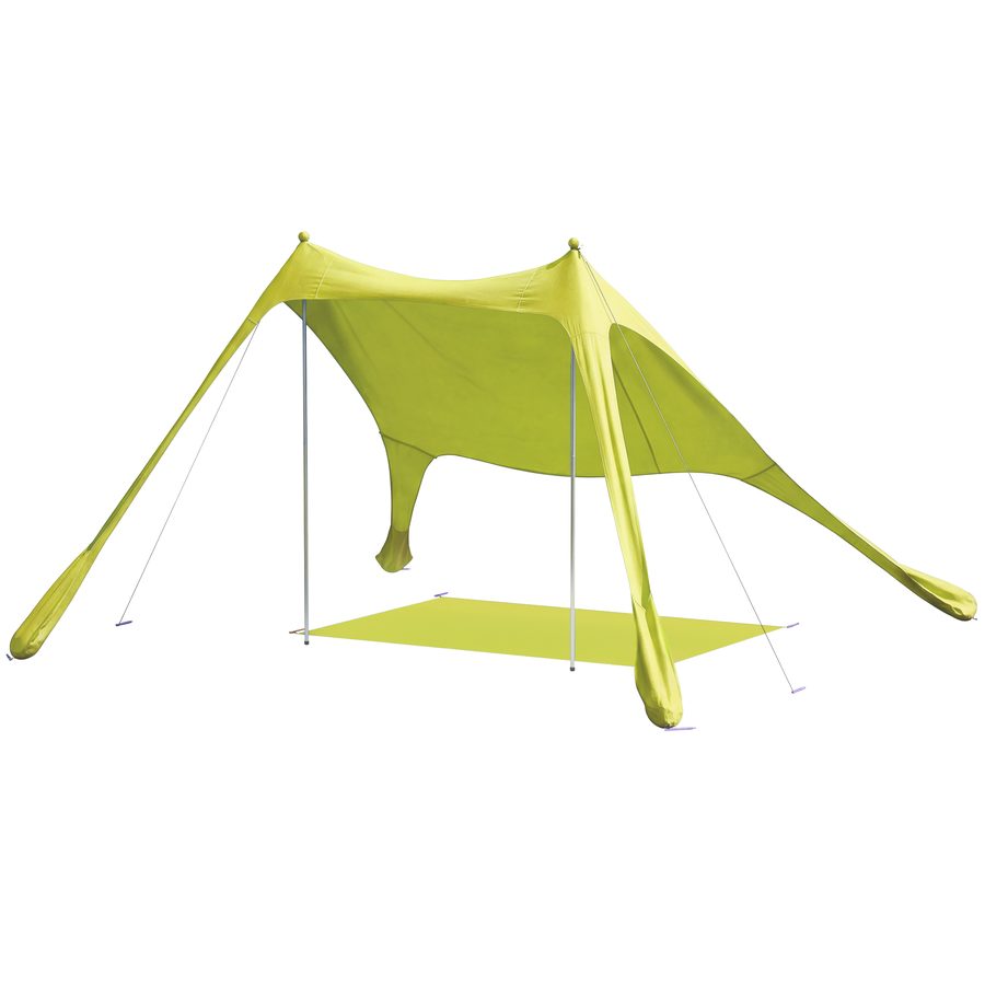 Outsunny Klappbares Strandzelt 208x200 cm, Tragbares Stranddach mit Strandmatte, UPF50+, Aluminiumstangen, Schaufel, Heringe und wasserdichte Tragetasche, für Camping, Angeln, gelbgrün   Aosom von Outsunny