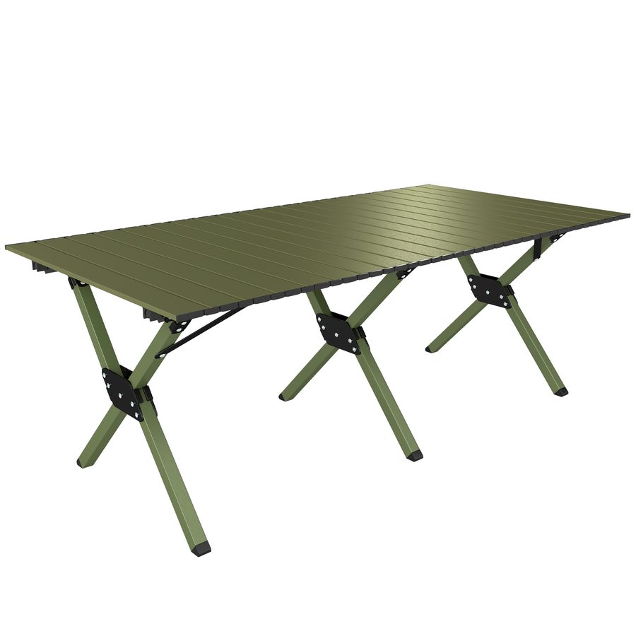 Outsunny Campingtisch Klapptisch mit Aufrollbarer Tischplatte, X-Rahmen, Gartentisch aus Metall, Falttisch für Garten, Balkon, Camping, 116 x 59 cm Militärgrün   Aosom von Outsunny