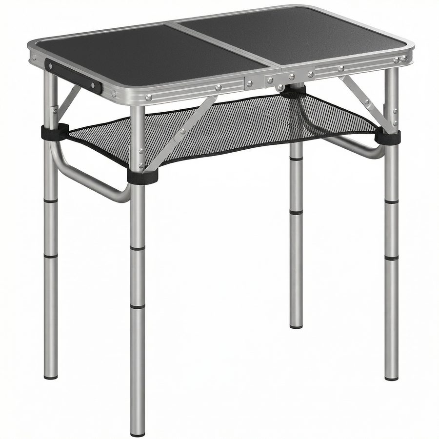 Outsunny Campingtisch Klapptisch mit Netzfach, 4 Höhenverstellungen, Tragegriff Gartentisch aus Aluminium leicht Beistelltisch Falttisch für Garten Balkon Camping 60 x 40 cm Schwarz   Aosom von Outsunny