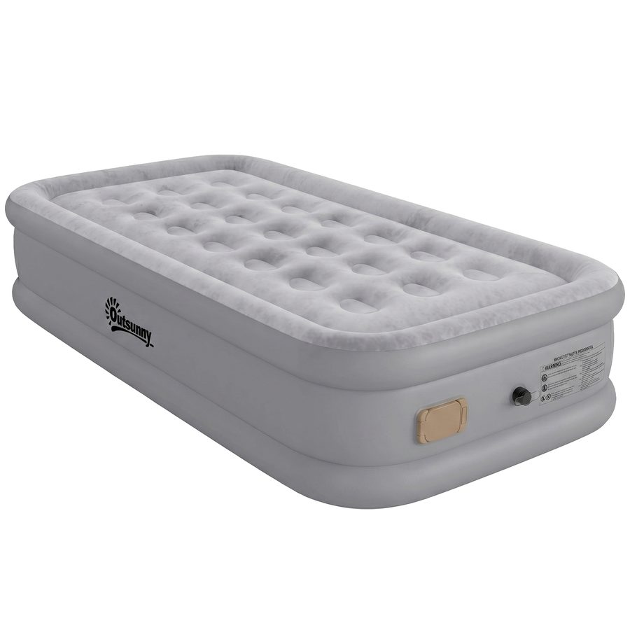 Outsunny Luftmatratze 1 Person Selbstaufblasend Luftbett mit Integrierter elektrischer Pumpe in 3 Minuten Komfortable Beflockte Oberfläche Tasche, Wasserdicht Gästebett für Camping Zuhause 190x97x39cm   Aosom von Outsunny
