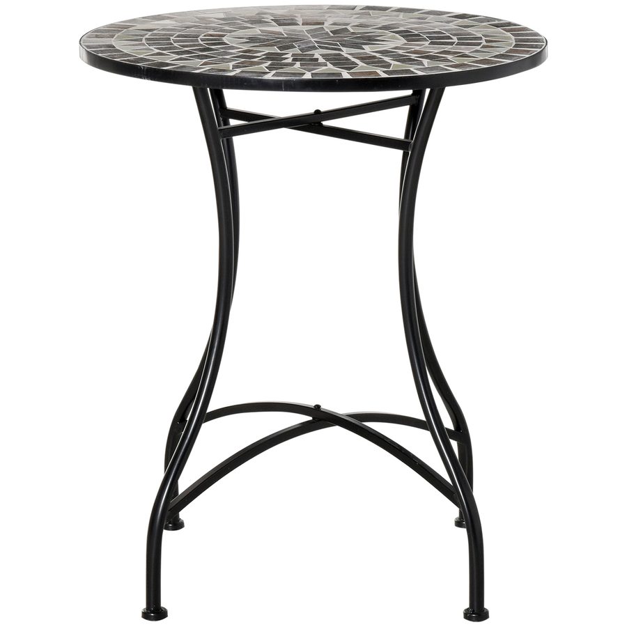 Outsunny Garten-Couchtisch aus Metall und Keramik, Couchtisch mit Mosaik für den Außenbereich auf Terrasse oder Balkon, Ф60x71 cm, Grau Schwarz   Aosom von Outsunny