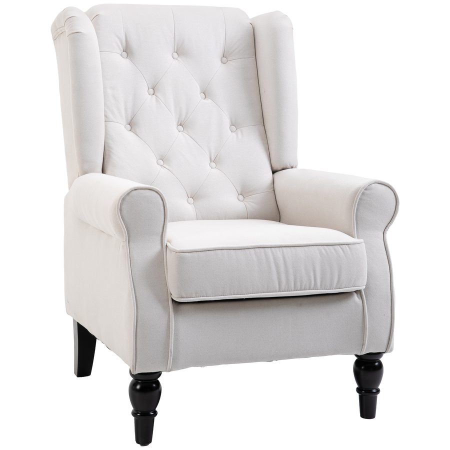 HOMCOM Einzelsessel Relaxsessel Ohrensessel Einzelstuhl Akzentsessel mit Tufting Holzfüße Polyester Creme 74 x 86 x 102 cm   Aosom von HOMCOM