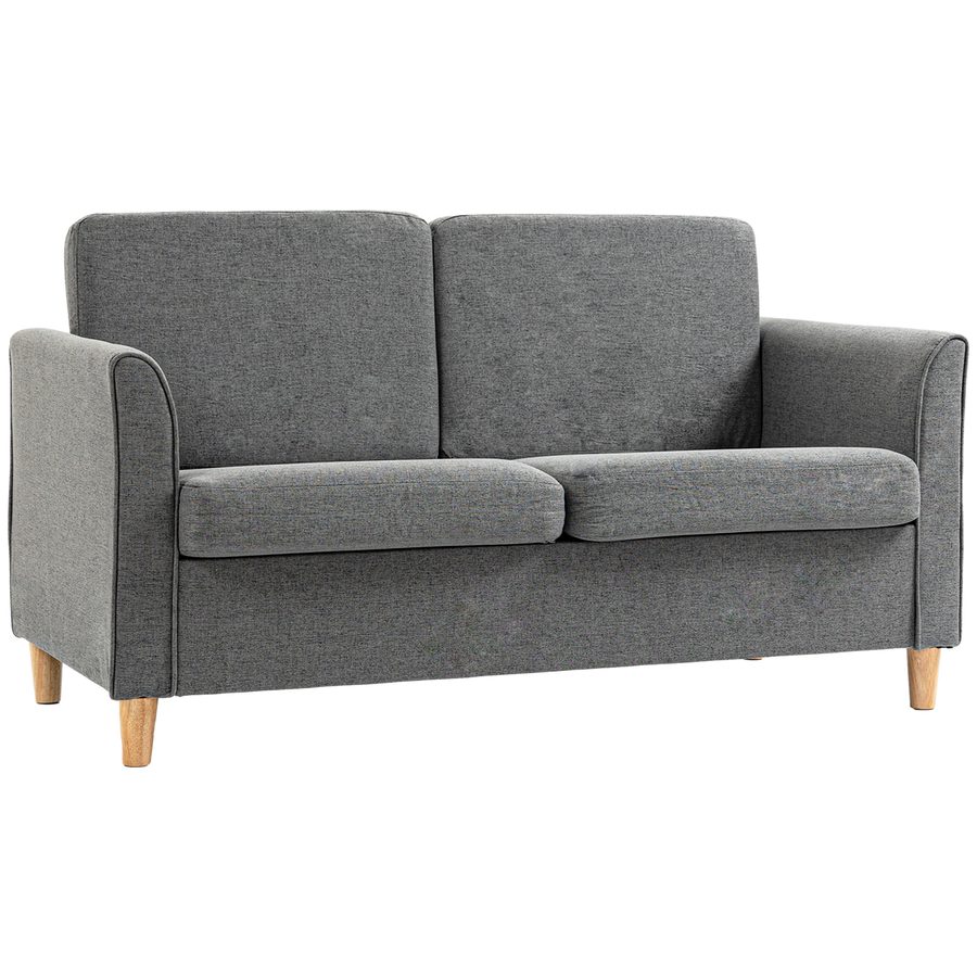 HOMCOM 2 Sitzer Sofa, Couch mit Holzbeine, Leinenoptik, Gepolsterter Polstersofa, Doppelsofa im Modern-Stil für Wohnzimmer, Schlafzimmer, Grau   Aosom von HOMCOM