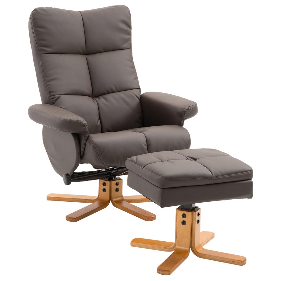HOMCOM Relaxsessel mit Hocker und Stauraum, Fernsehsessel mit Liegefunktion, 360° drehbar, PU Holzgestell, Braun 80x86x99cm für Komfort & Entspannung   Aosom.de von HOMCOM