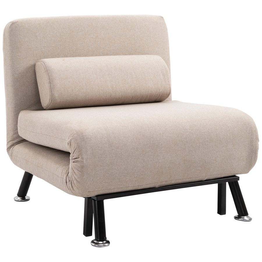 HOMCOM Schlafsessel, Klappsessel mit Bettfunktion, Rückenkissen, klappbarer Relaxsessel in Leinenoptik, Verstellbare Rückenlehne, bis 150 kg belastbar, für Wohnzimmer, Beige   Aosom von HOMCOM
