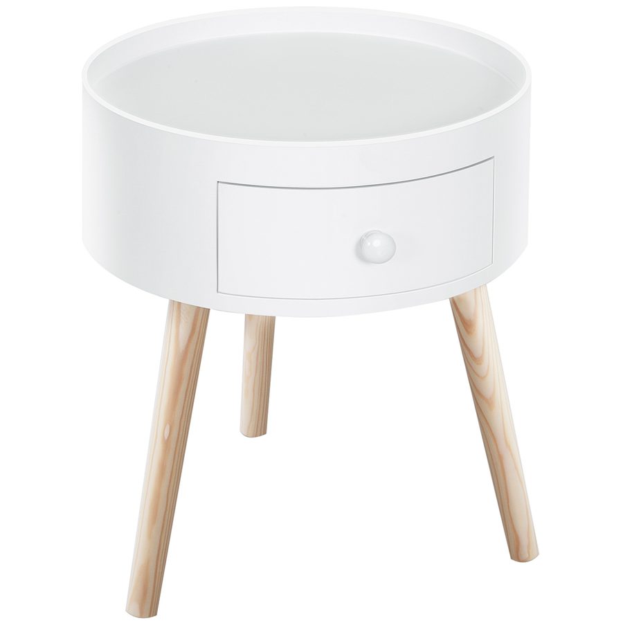 HOMCOM Beistelltisch Sofatisch Couchtisch mit Schublade Wohnzimmer Holz Weiß Ф38 x H45cm   Aosom von HOMCOM