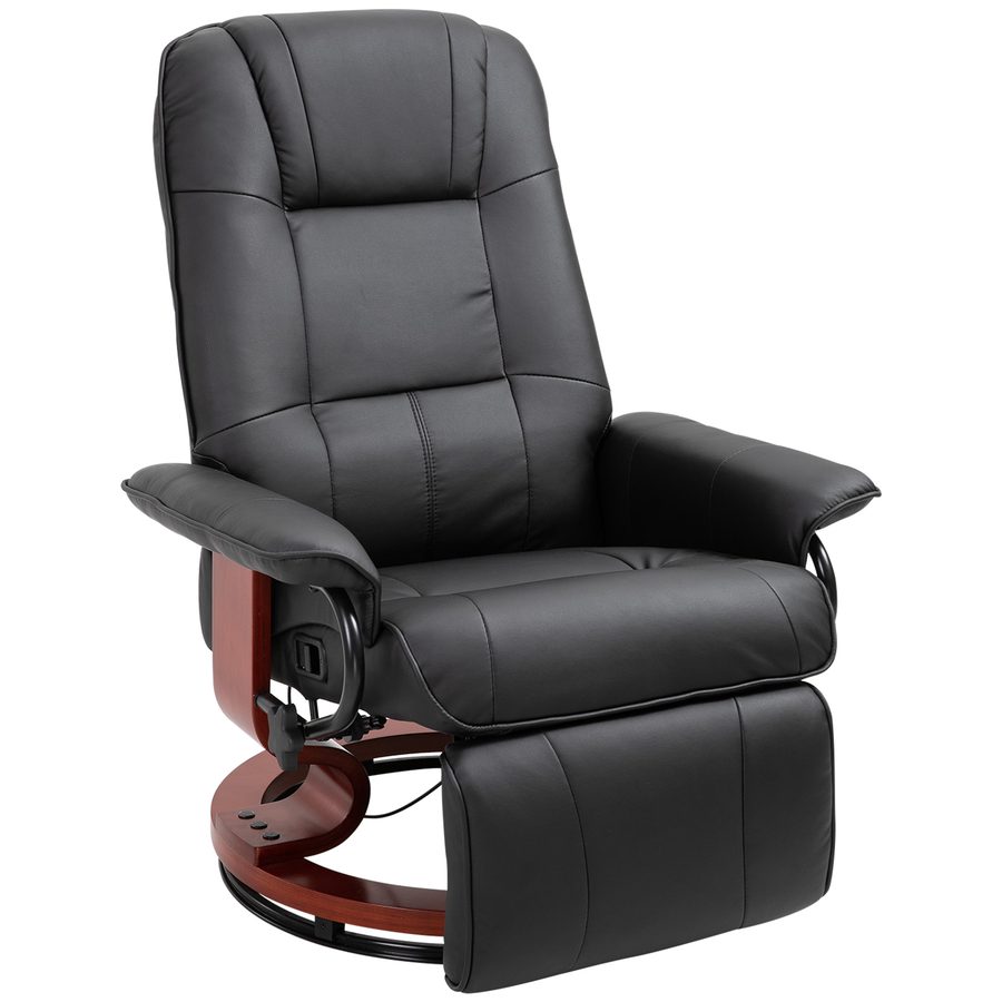 HOMCOM Relaxsessel Fernsehsessel Liegesessel mit Fußstütze aus Kunstleder 360° Drehstuhl Holzfuß Schwarz 145° neigbar 78 x 87 x 100 cm   Aosom von HOMCOM