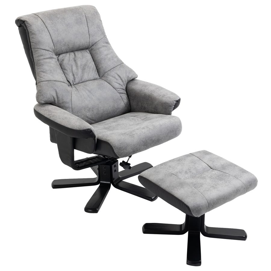 HOMCOM Relaxsessel mit Hocker, drehbarer Fernsehsessel mit Liegefunktion, Mikrofaser Grau, 78x82,5x109 cm, ideal für Wohnzimmer & Entspannung   Aosom.de von HOMCOM