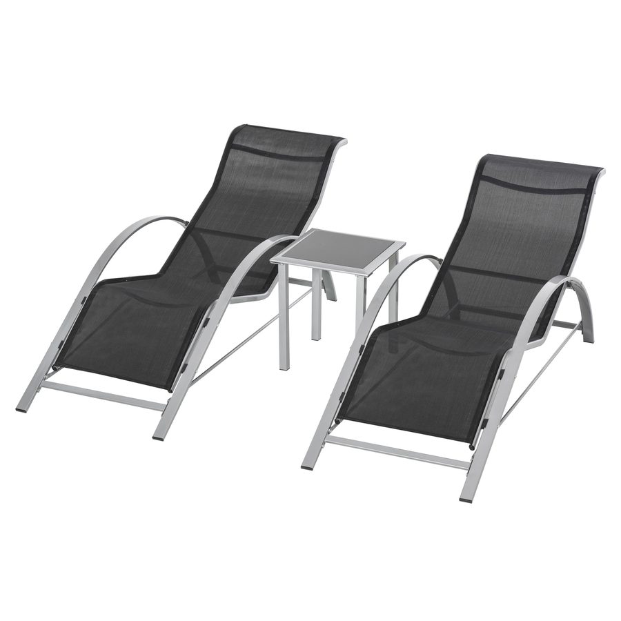 Outsunny 3-tlg Gartenliege mit Tisch Gartensitzgruppe Metall Mesh Schwarz, 2 Sessel & 1 Tisch, ideal für Terrasse & Balkon   Aosom.de von Outsunny