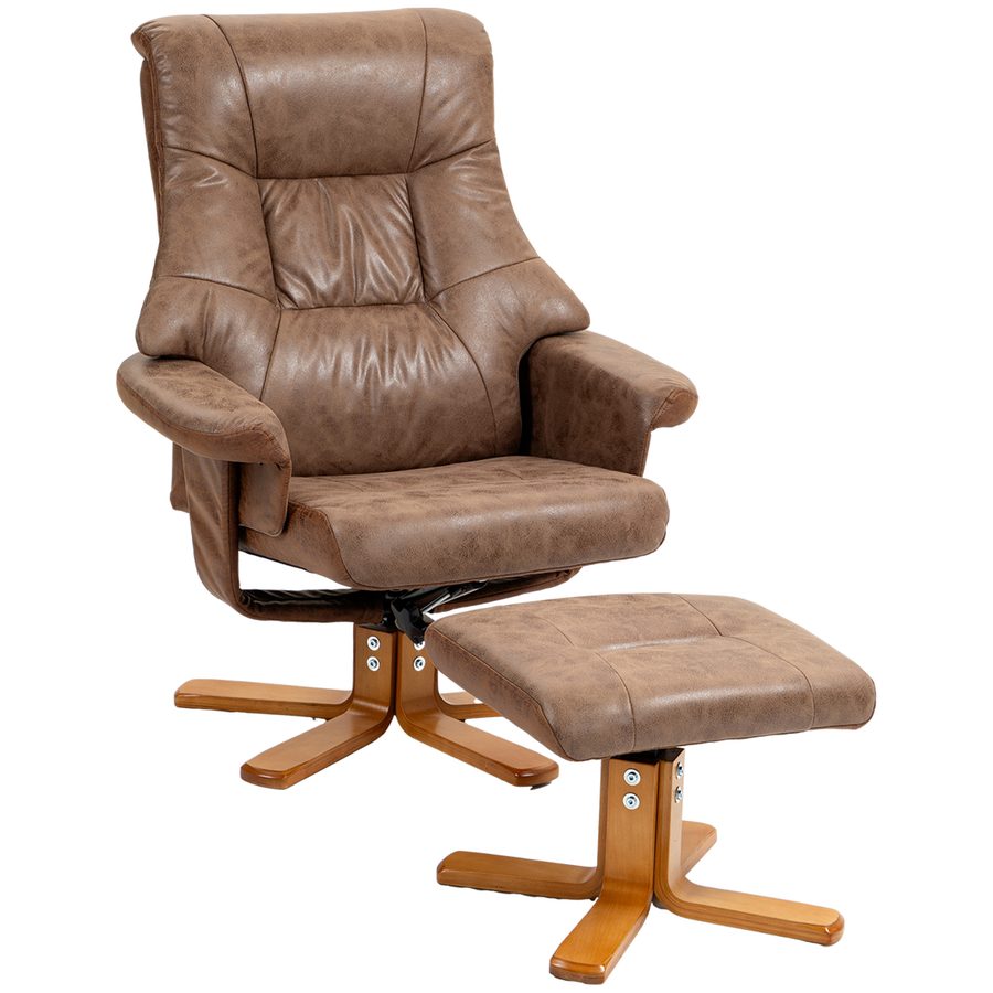 HOMCOM Relaxsessel mit Hocker, Drehbarer Fernsehsessel, TV Sessel mit Liegefunktion,Polstersessel für Wohnzimmer, Schlafzimmer, Mikrofaser Braun, 78 x 82,5 x 109 cm   Aosom von HOMCOM