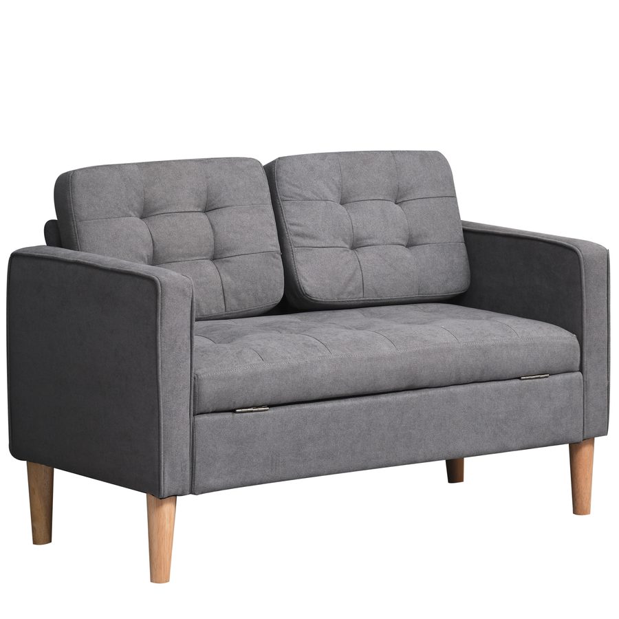 HOMCOM 2 Sitzer Sofa, Couch mit Stauraum, Holzbeine, Gepolsterter Polstersofa mit Samtoptik für Wohnzimmer, Schlafzimmer, 117x62x78 cm, Grau   Aosom von HOMCOM