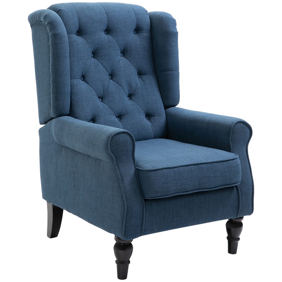 HOMCOM Ohrensessel Sessel mit Tufting, hoher Rückenlehne, Gepolstert Loungesessel mit abgerundeten Armlehnen, Holzbeine, für Schlafzimmer, Wohnzimmer, bis 160 kg, Blau   Aosom von HOMCOM