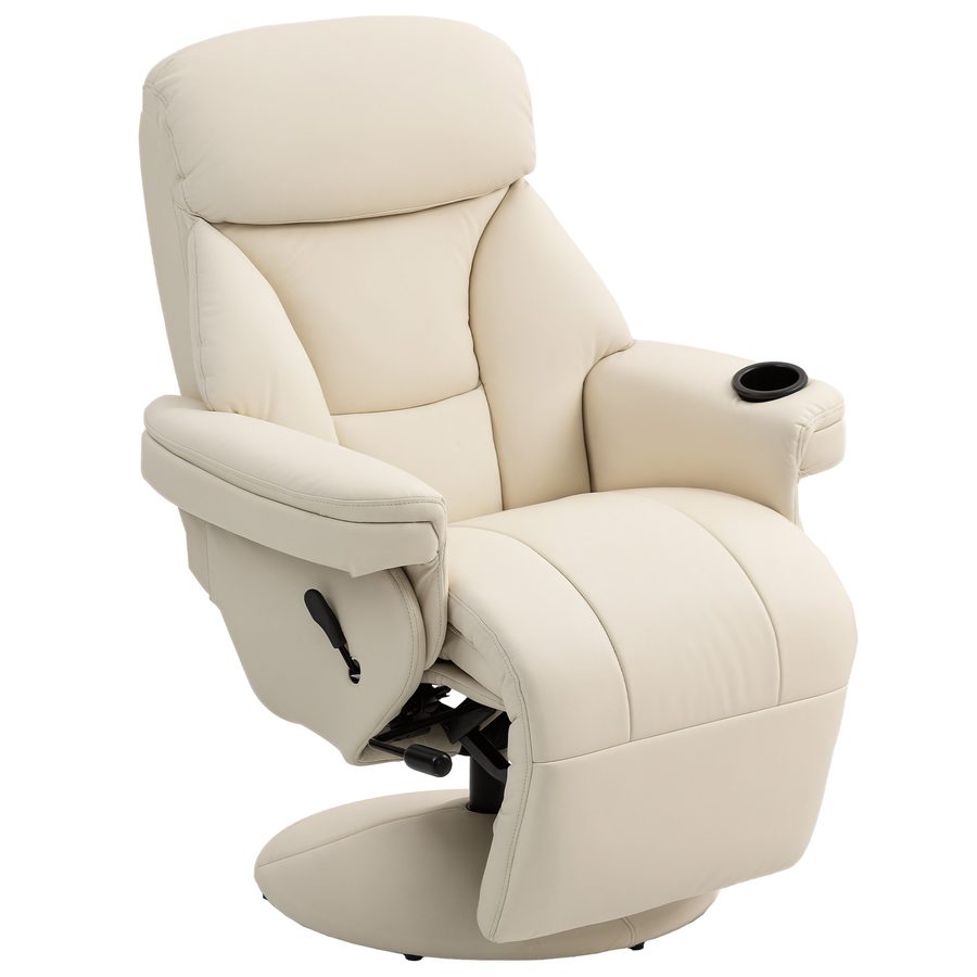 HOMCOM Relaxsessel mit Liegefunktion Fernsehsessel mit Seitentasche, Becherhalter, Ruhesessel Liegesessel TV-Sessel aus PU für Wohnzimmer Schlafzimmer Creme   Aosom von HOMCOM