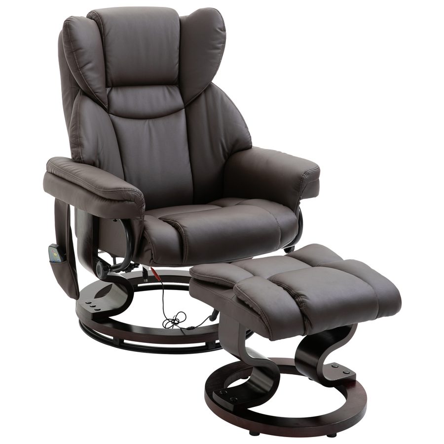 HOMCOM Relaxsessel Massagesessel mit Fußhocker und Liegefunktion, Kunstleder Braun 79x82x101 cm, komfortabel für Entspannung & Wellness   Aosom.de von HOMCOM