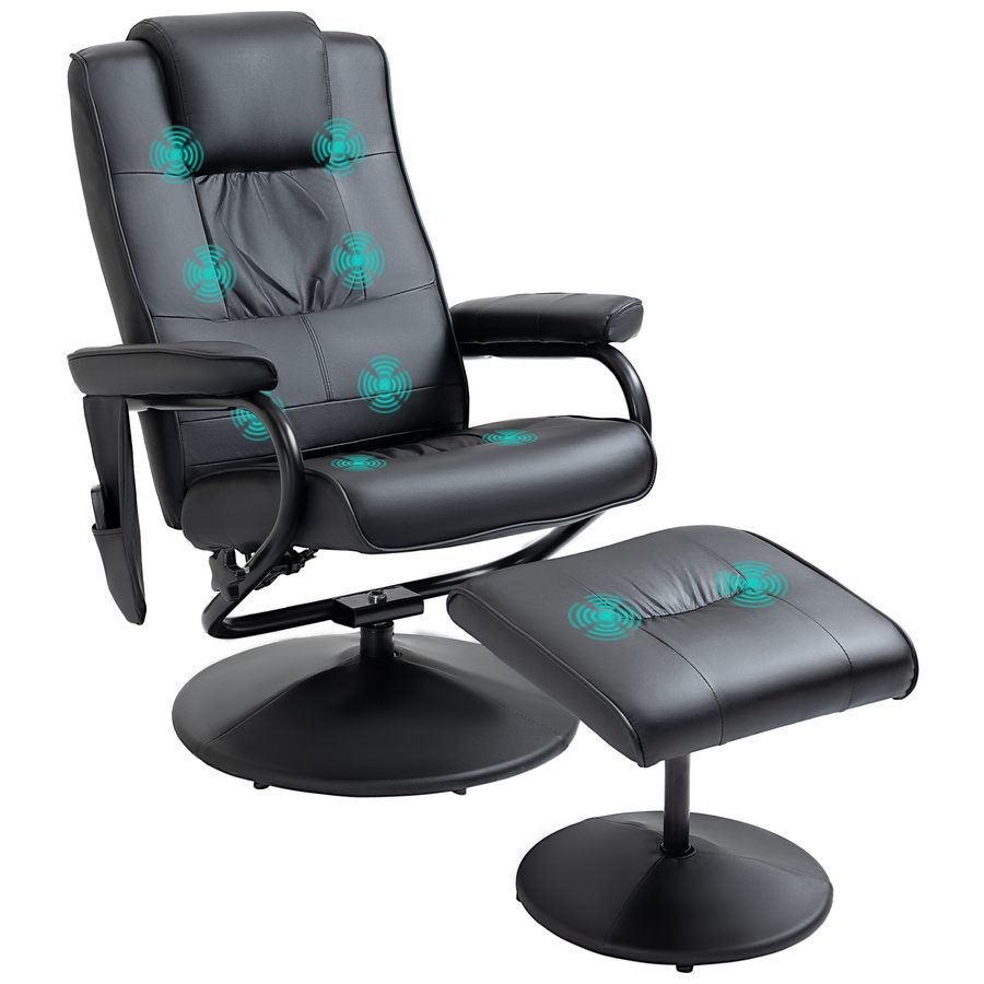 HOMCOM Massagesessel mit Hocker, drehbarer Relaxsessel mit Massagefunktion, elektrischer Fernsehsessel mit Liegefunktion, Kunstleder Schwarz für Wohnzimmer   Aosom.de von HOMCOM