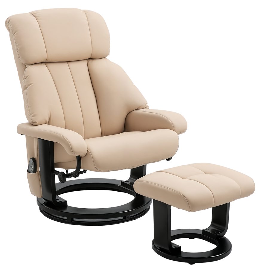 HOMCOM Relaxliege Massagesessel mit Liegefunktion, Fernsehsessel, Ergonomischer Stuhl mit Hocker, für Wohnzimmer, Beige 76x80x102 cm   Aosom von HOMCOM