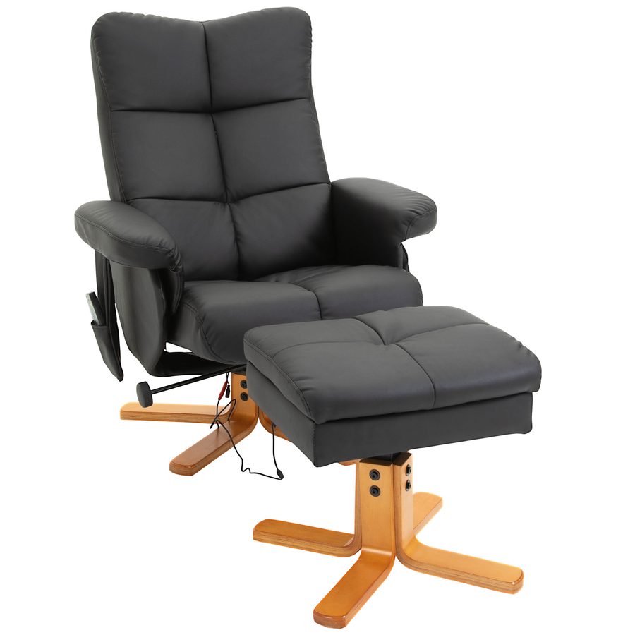 HOMCOM Relaxsessel mit Massagefunktion, 145° Neigung, Massagesessel mit Fußhocker und Stauraum, Polyester, Schwarz   Aosom.de von HOMCOM