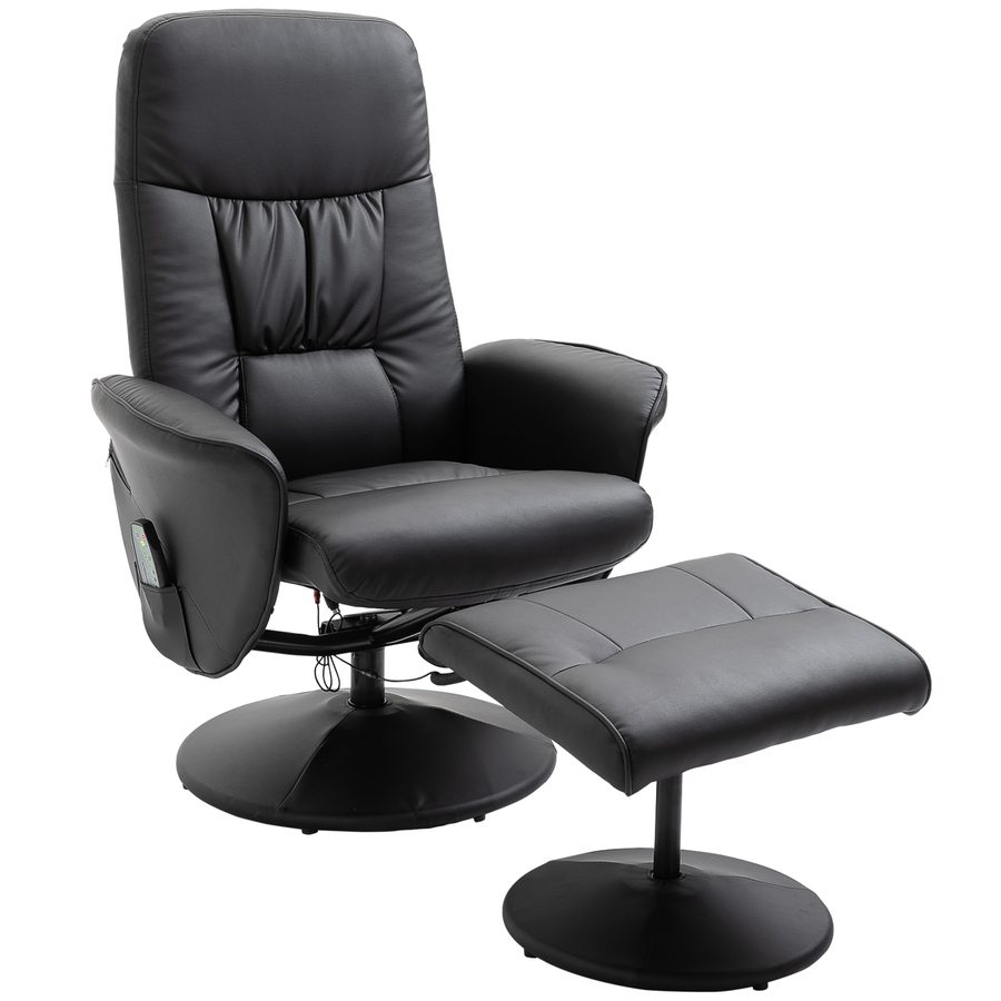 HOMCOM Relaxsessel Fernsehsessel Massagesessel mit hocker Stauraum mit 10 Vibrationpunkte Kunstleder Schwarz 76 x 81 x 105 cm   Aosom von HOMCOM