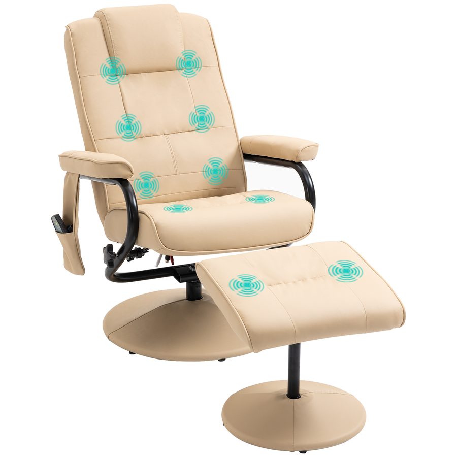 HOMCOM Relaxliege mit Liegefunktion, Massagesessel, Fernsehsessel, TV Sessel mit Massagefunktion, Hocker, Kunstleder, Cremeweiß, 77x84x95cm  Aosom von HOMCOM
