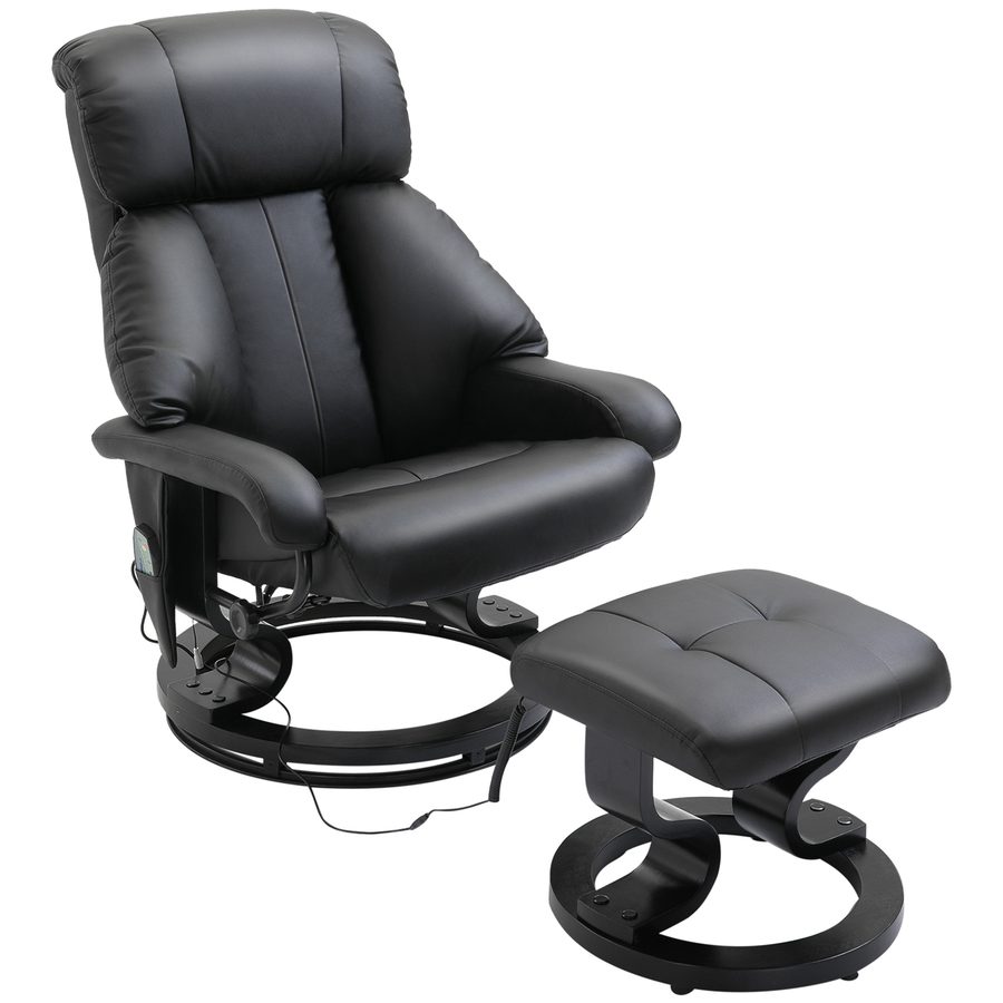 HOMCOM TV Sessel mit Liegefunktion, tiefe Polsterung, hohe Rückenlehne und Armlehnen, 360° Drehbar, Kunstleder, 76L x 80B x 102H cm, Schwarz   Aosom von HOMCOM