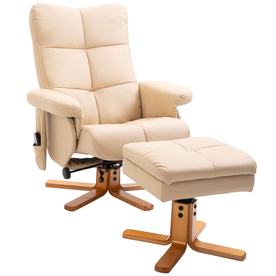 HOMCOM Sessel mit Liegefunktion modern, Fernsehsessel mit Hocker, Polyester, Cremeweiß   Aosom.de von HOMCOM