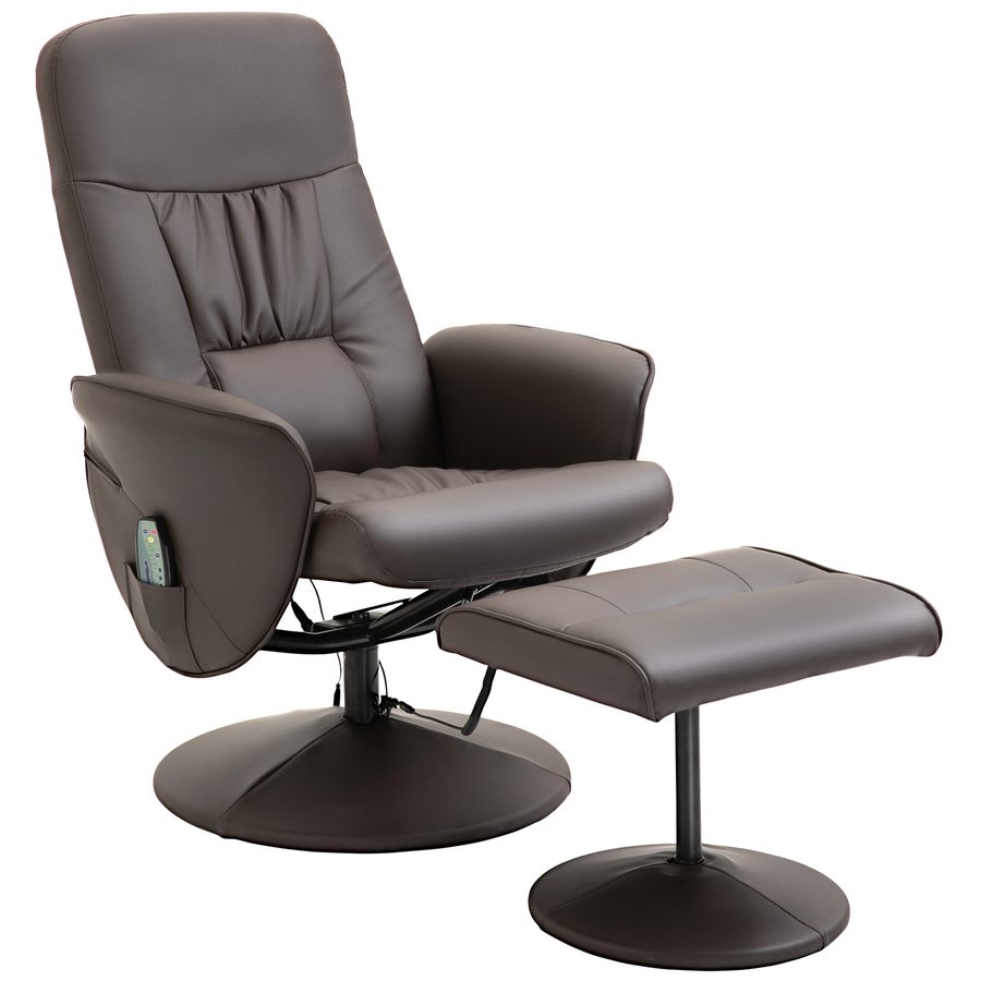 HOMCOM 2-St TV Sessel mit Liegefunktion 360° drehbar Relaxsessel mit 10 Massagepunkten Kunstleder in Braun B76 x T81 x H105 cm   Aosom.de von HOMCOM