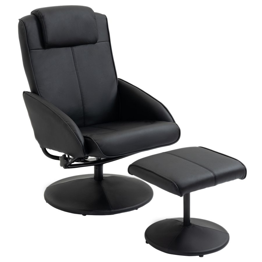 HOMCOM Relaxsessel mit Hocker, 360°drehbarer Fernsehsessel mit Liegefunktion, TV Sessel, Lesesessel für Wohnzimmer, Schlafzimmer, Kunstleder, Schwarz   Aosom von HOMCOM