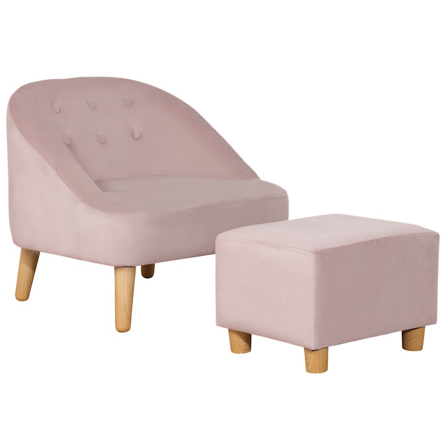 HOMCOM Kindersessel mit Fußhocker, gemütliches Sofa für Kinder ab 3 Jahren, Samtoptik, Eukalyptusholz, rosa, 51x51x50cm   Aosom.de von HOMCOM