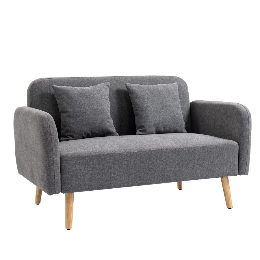 HOMCOM Doppelsofa  Loveseat mit Kissen, einstellbare Fußrasten, samtartiges Polyester, Gummiholz, Schaumstoff, 2-Sitzer, Stoffbezug  Aosom von HOMCOM