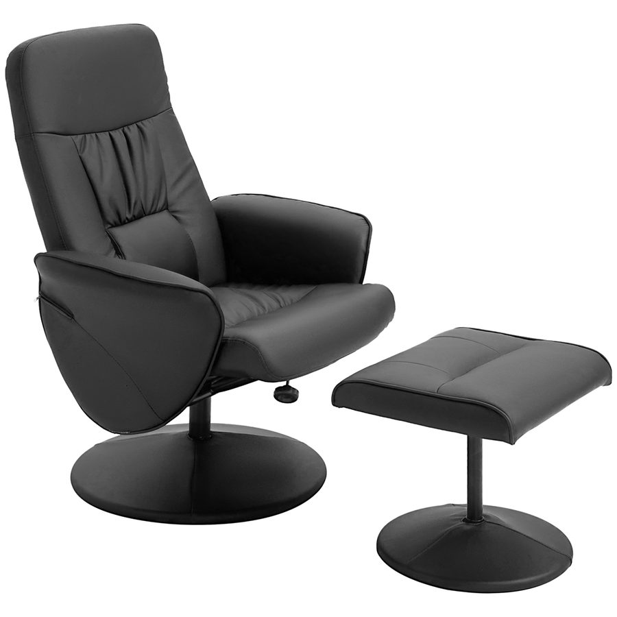 HOMCOM Relaxsessel mit Fußhocker Relaxsessel Schwenkersessel 360° drehbar und verstellbarem Rückenlehne TV-Sessel für bis zu 120 kg Kunstleder Metall Schwarz   Aosom von HOMCOM