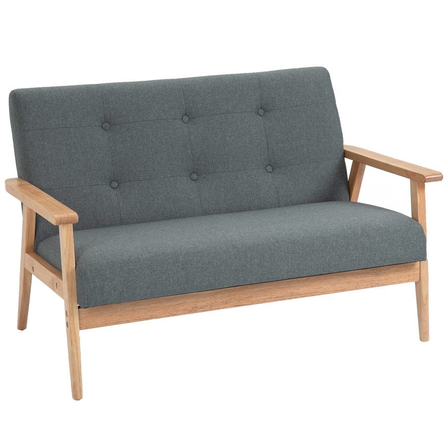 HOMCOM Doppelsofa Loveseat 2-Sitzer mit Polsterung kompaktes Design aus Leinen und Gummiholz Grau 115x66,5x73cm für Wohnzimmer   Aosom.de von HOMCOM