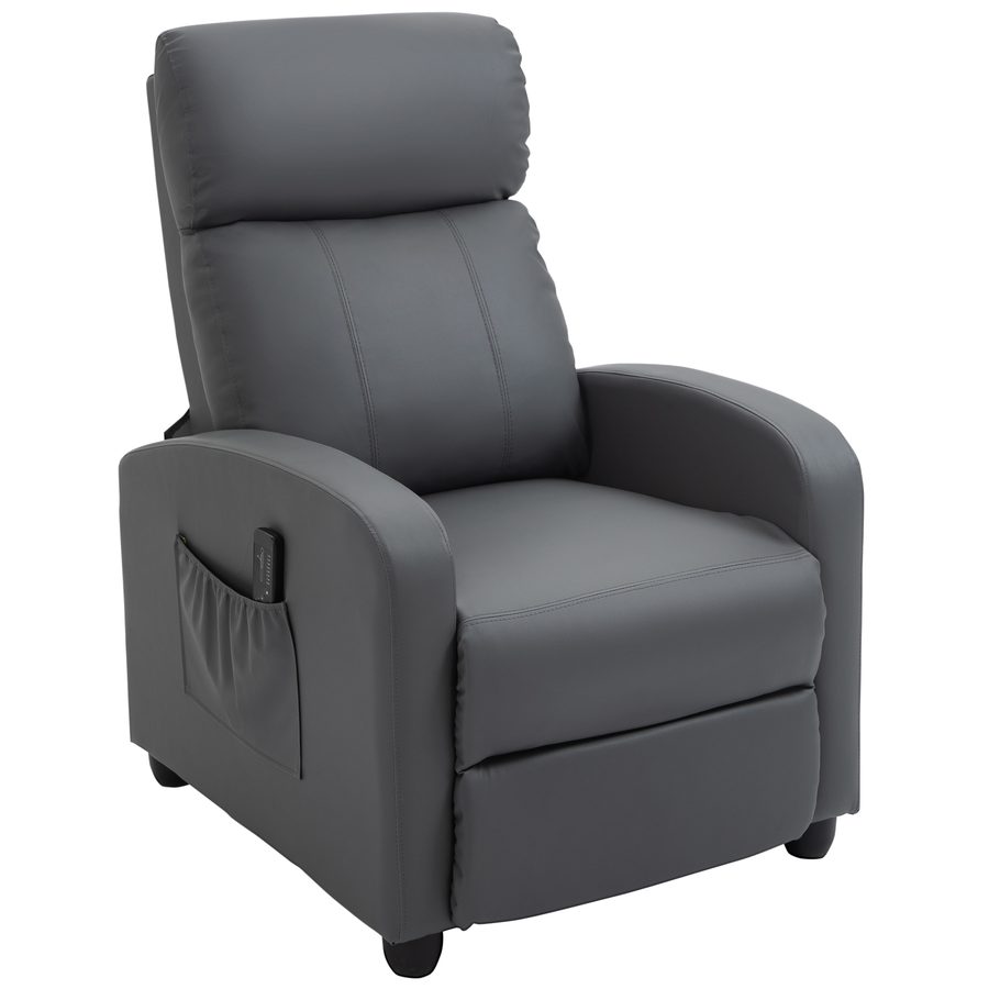 HOMCOM Relaxsessel Fernsehsessel mit Vibrationsmassage, Massagesessel mit Liegefunktion, 2 Massagepunkte, TV Sessel mit Fernbedienung, Seitentasche, Kunstleder für Wohnzimmer, Grau   Aosom von HOMCOM