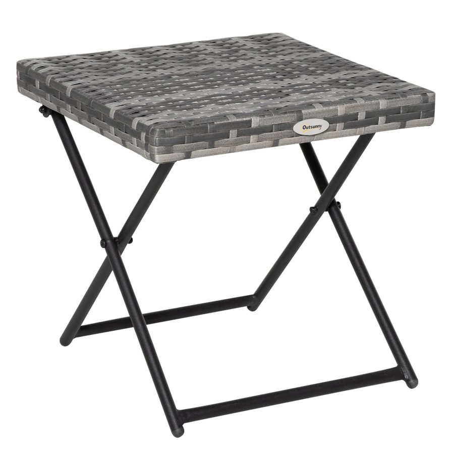 Outsunny Gartentisch Polyrattan Klappbarer Couchtisch Falttisch Metallgestell Grau 40x40x40cm   Aosom von Outsunny