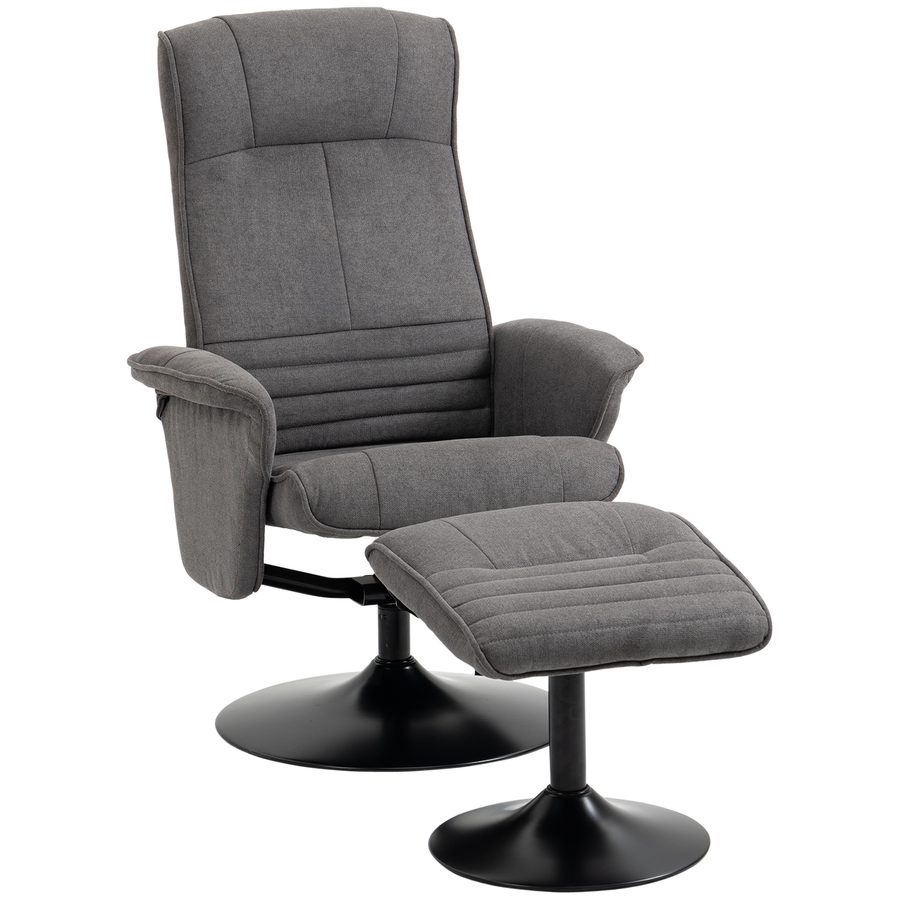 HOMCOM Relaxsessel mit Fußhocker 360° drehbar, verstellbarer Fernsehsessel mit Hocker, Schaumstoff dunkelgrau 69 x 71 x 104 cm   Aosom.de von HOMCOM