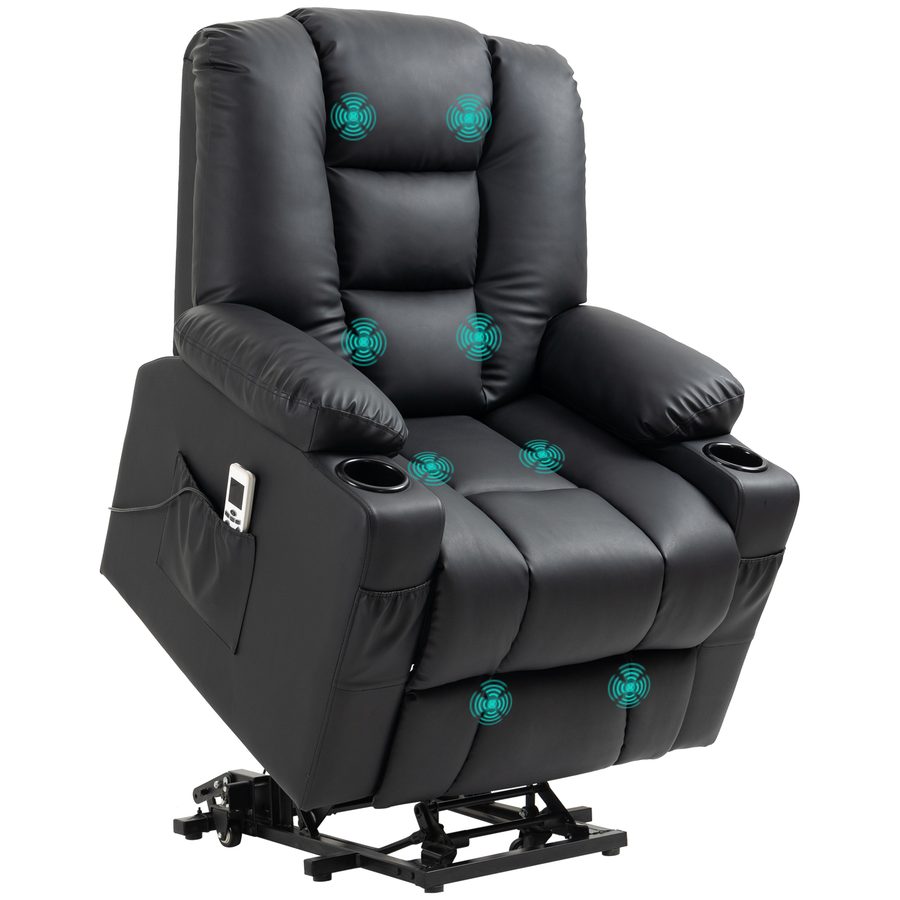 HOMCOM Massagesessel, Relaxsessel mit Aufstehhilfe, TV Sessel mit USB-Anschluss, mit Liegefunktion, Rollen, Fernbedienung, bis 150 kg, Schwarz   Aosom von HOMCOM