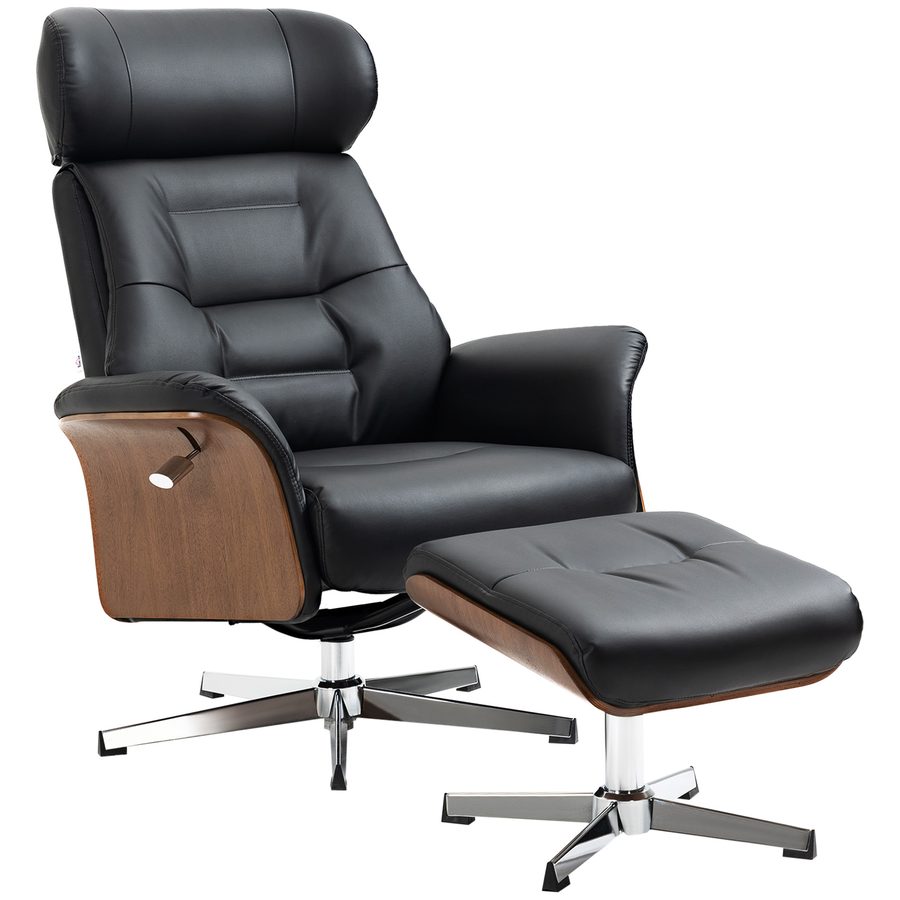 HOMCOM Relaxsessel mit Hocker und Liegefunktion, drehbarer Fernsehsessel bis 150 kg, Kunstleder schwarz für Komfort und Entspannung   Aosom.de von HOMCOM