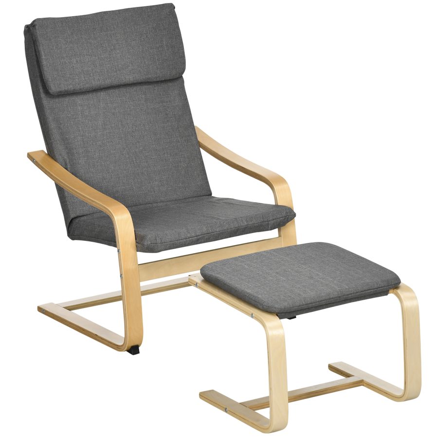 HOMCOM Relaxsessel mit Fußhocker Ohrensessel grau mit Armlehne und Leinenbezug für Wohnzimmer & Entspannung   Aosom.de von HOMCOM