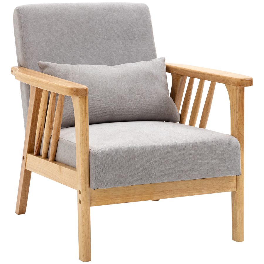 HOMCOM Moderner Sessel mit Samtbezug und Holzrahmen, Sessel für Schlaf- und Wohnzimmer mit Extra-Kissen, 68x75x78cm, Grau   Aosom von HOMCOM