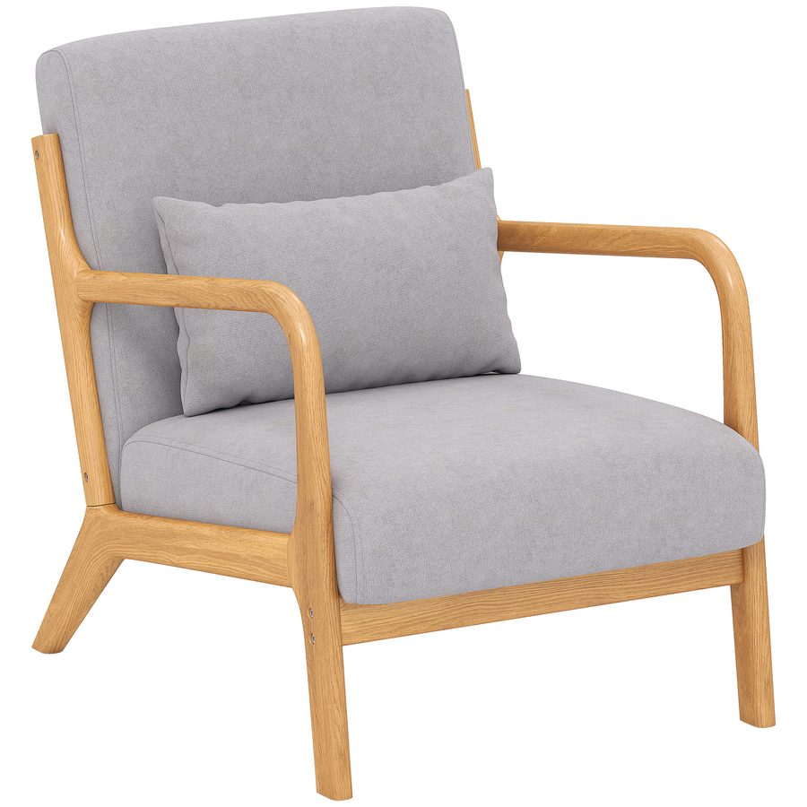 HOMCOM Sessel Loungesessel mit Armlehne, Lendenkissen, Gepolstert Relaxsessel mit Holzrahmen, Samtoptik, S-Feder, für Schlafzimmer, Wohnzimmer, Grau   Aosom von HOMCOM