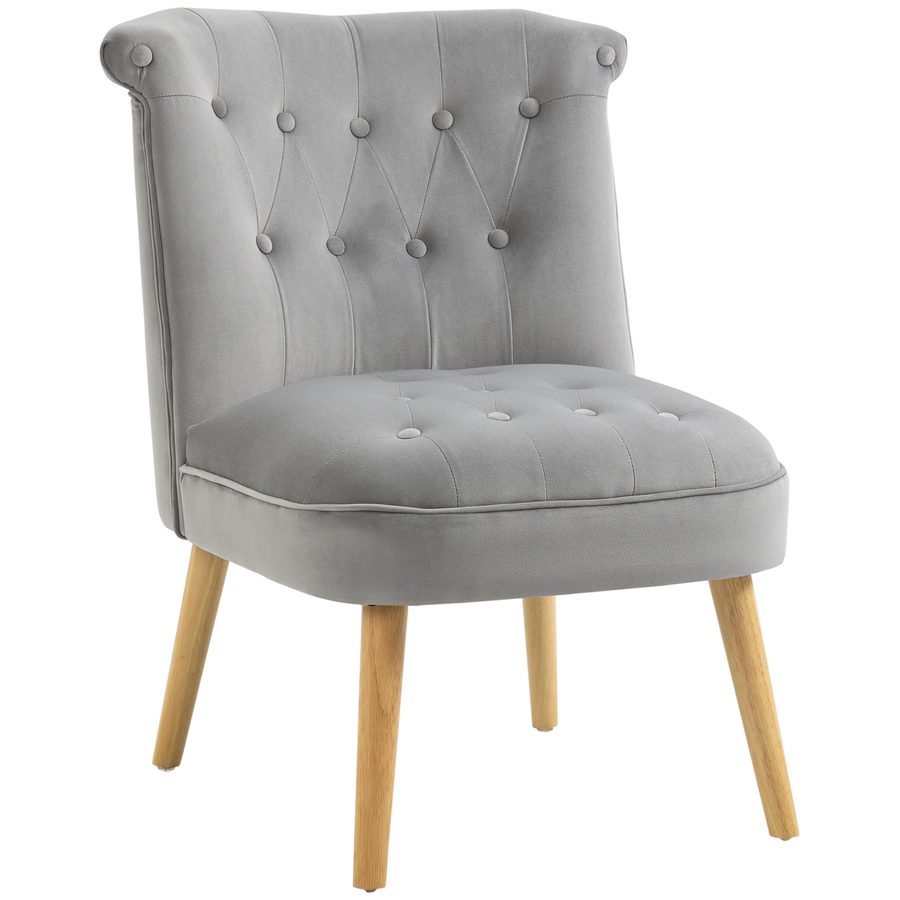 HOMCOM Poltrona für Wohnzimmer und Esszimmer mit gepolsterter Sitzfläche, Sessel für Schlafzimmer mit Holzbeinen und Samtstoff, 60x66x79 cm, Grau   Aosom von HOMCOM