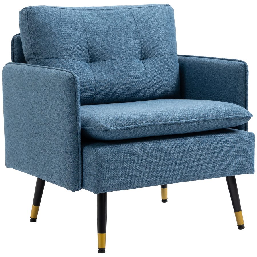 HOMCOM Polstersessel Armlehnensessel mit Kissen Loungesessel Sofa mit Leinenoptik, Stahlbeine, für Wohnzimmer, Schlafzimmer, Dunkelblau, 76 x 68 x 80 cm   Aosom von HOMCOM