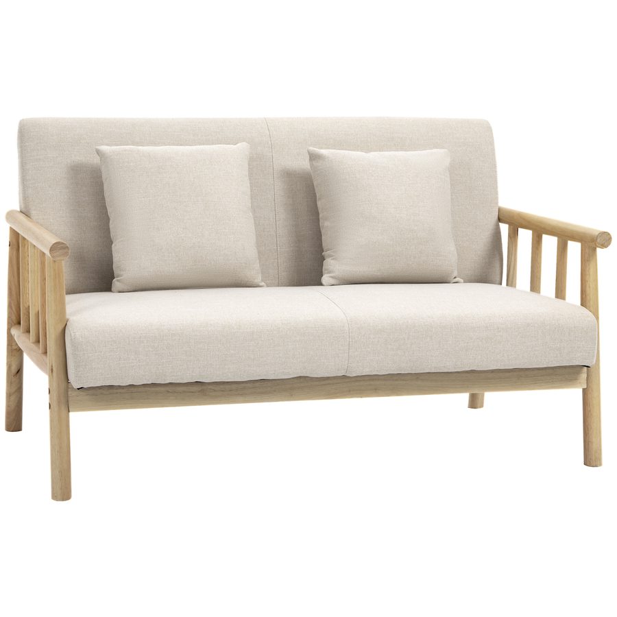 HOMCOM 2 Sitzer Sofa Couch 2 Lendenkissen gepolstert Holzrahmen Leinenoptik Doppelsofa kleine Räume Beige   Aosom von HOMCOM