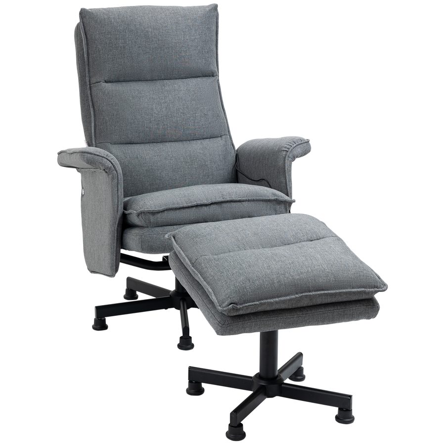 HOMCOM Massagesessel mit Fußhocker, elektrischer Relaxsessel mit Massagefunktion & Fernbedienung, drehbar, grau, Stahl, für ultimativen Komfort   Aosom.de von HOMCOM