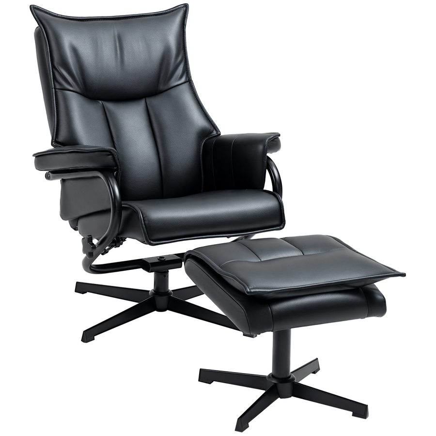 HOMCOM Sessel drehbar mit Liegefunktion Relaxsessel Fernsehsessel mit Hocker neigbare Rückenlehne Kunstleder Stahl Schwarz   Aosom.de von HOMCOM