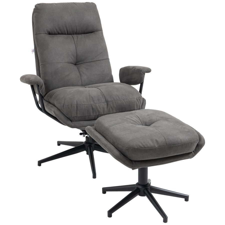 HOMCOM Relaxsessel mit Hocker bis 150 kg belastbar, drehbarer Fuß, Fernsehsessel mit Liegefunktion, dunkelgrau Polyester, ideal für Wohnzimmer   Aosom.de von HOMCOM