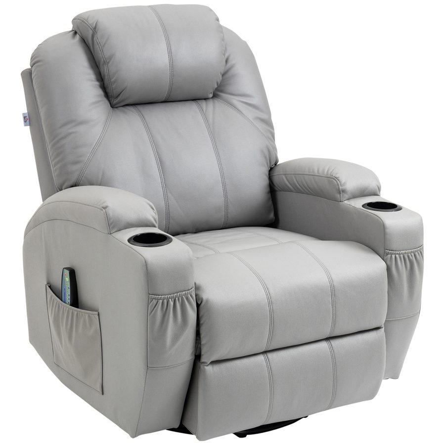 HOMCOM TV Sessel elektrisch, Belastbarkeit 150 kg, stressless Relaxsessel mit Liegefunktion, Kunstleder, hellgrau   Aosom.de von HOMCOM